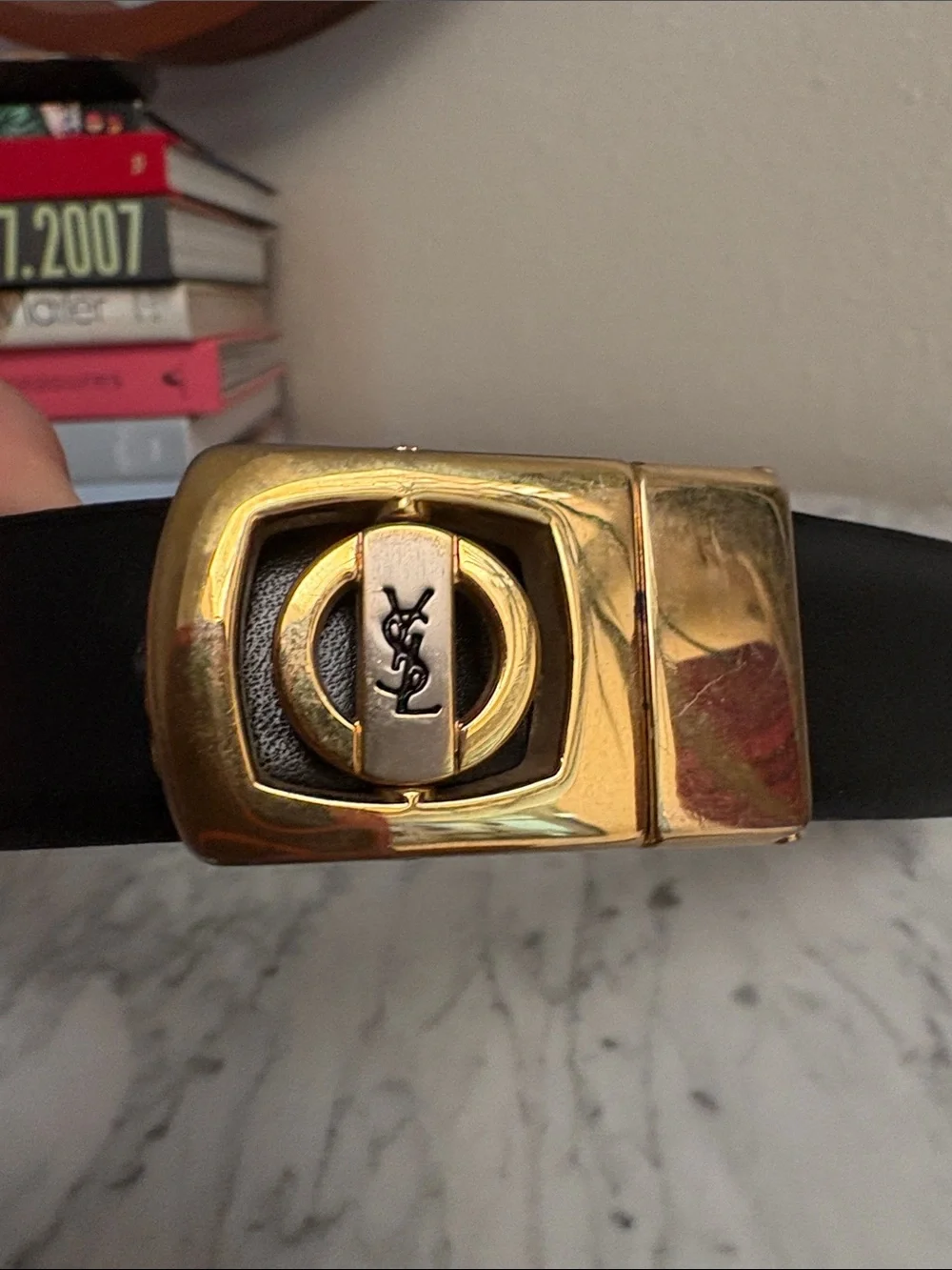 Yves Saint Laurent Metal Spining YSL Logo Reversible Belt
